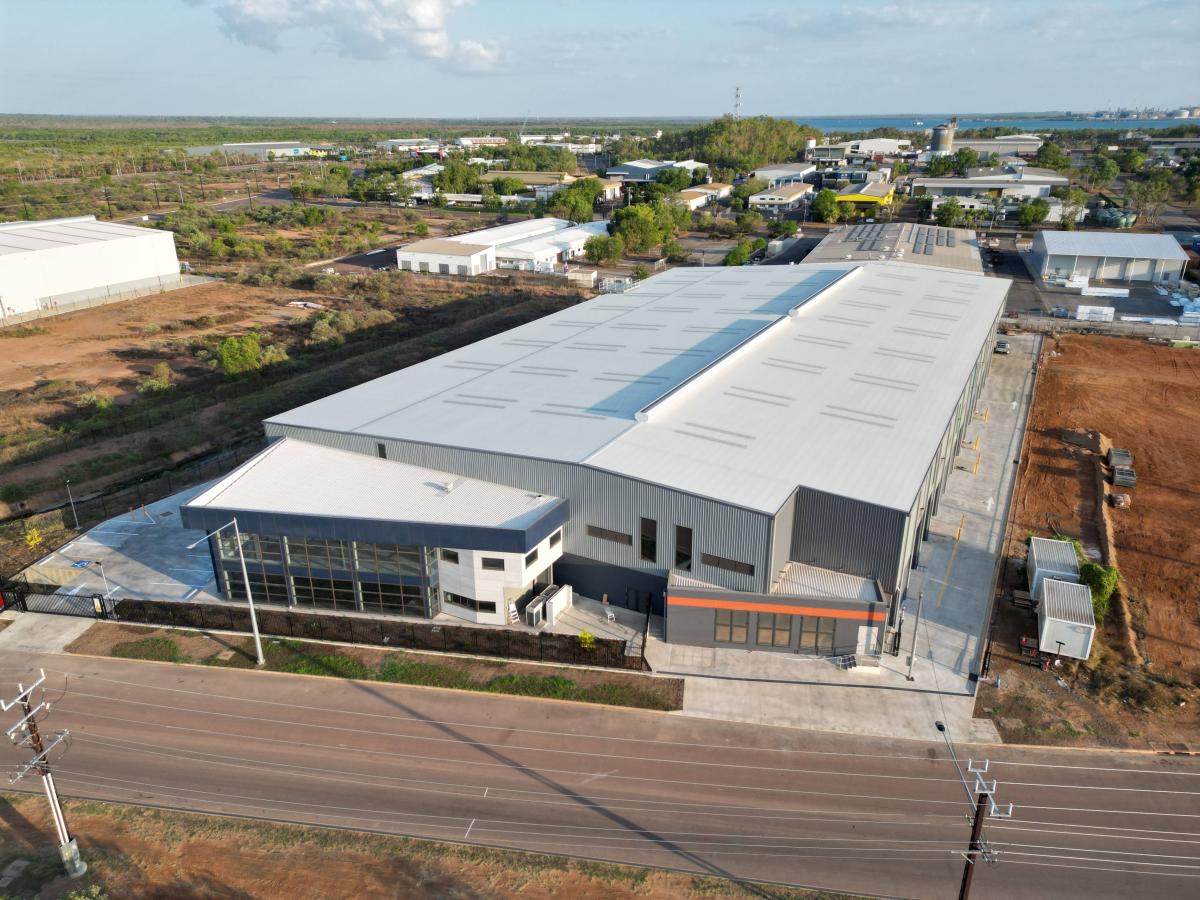 Aerial view of industrial warehouse facility at Darwin Business Park, supporting logistics and manufacturing operations