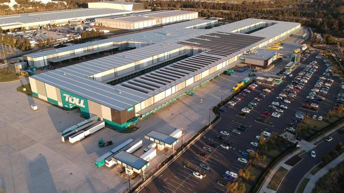 Aerial view of Toll logistics depot with solar panels at Darwin Business Park